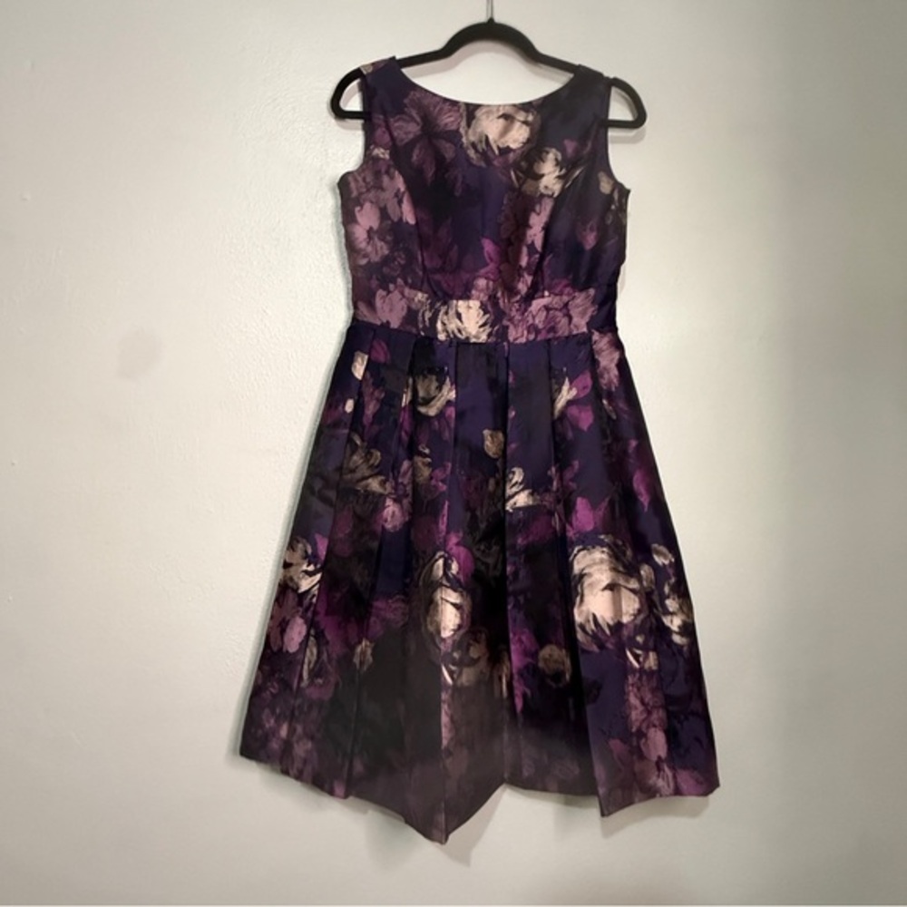 Eliza J Purple Floral Sleeveless Fit ‘n Flare Jacquard Dress. Sz 6.